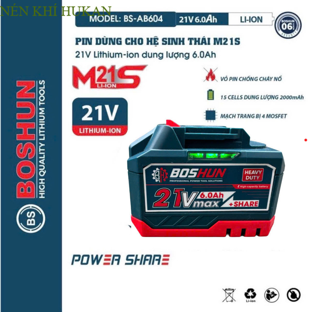 {HOẢ TỐC} Pin Boshun mạch 4 mosfet có đèn báo pin - Pin máy khoan, máy mài, siết bulong, Nén Khí HUK