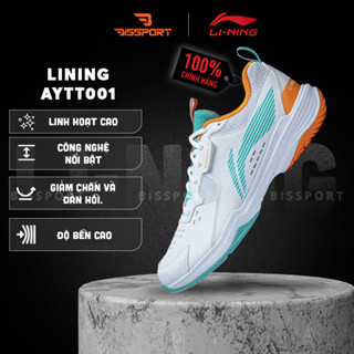  Giày Cầu Lông Lining AYTT001 Chính Hãng - Trắng Xanh Cam - Nhẹ - Êm Ái - Bám Sàn - Chống Chấn - Thoáng Khí 