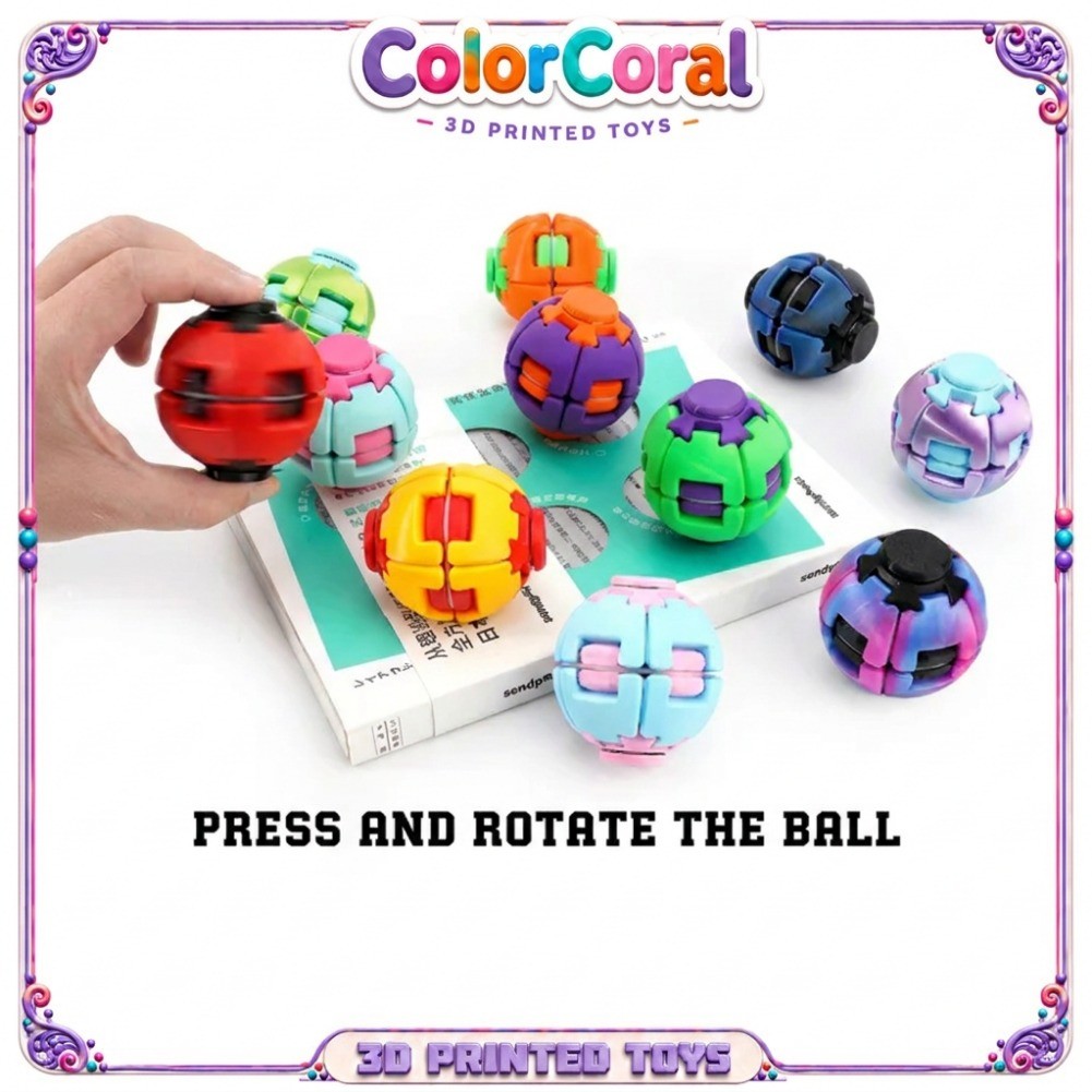 ColorCoral 3D Print Press to Spin Fidget Ball Spinner Toy, Đồ chơi để bàn đẩy & xoay 2 trong 1, Fidg