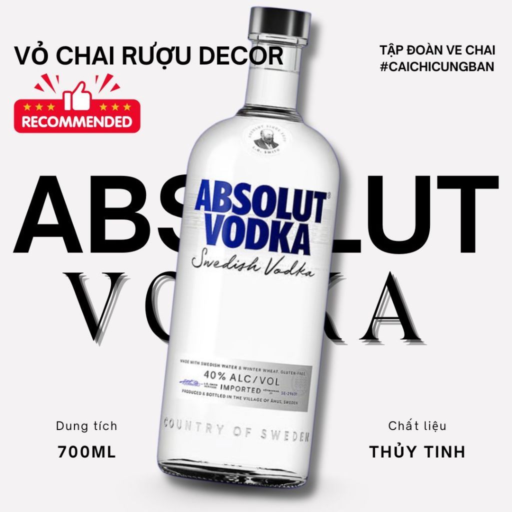 [DECOR] Vỏ chai rượu ngoại trong suốt Absolut Vodka decor phòng ngủ , decor bàn làm việc (không nắp)