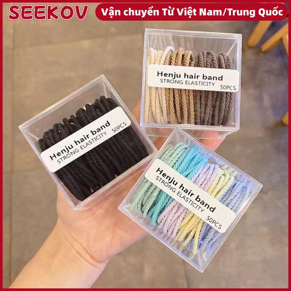 Dây buộc tóc SEEKOV 50 CÁI, Dây buộc tóc màu kẹo, Dây buộc tóc co giãn mạnh mẽ Twill