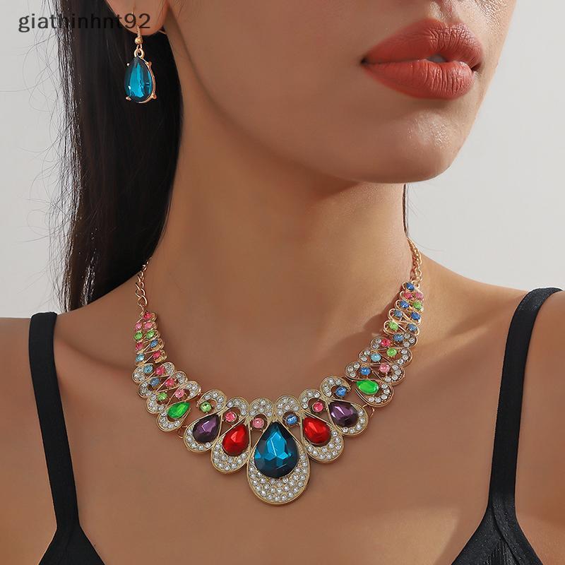 New Jewelry Set thời trang kim loại Sparkle Kim Cương Vòng cổ Earring Set đối với người phụ nữ Đảng 