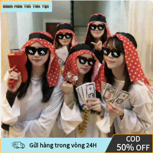 [COD] Bộ cosplay đại gia Dubai 3 món, áo vest, kính, dây chuyền vàng
