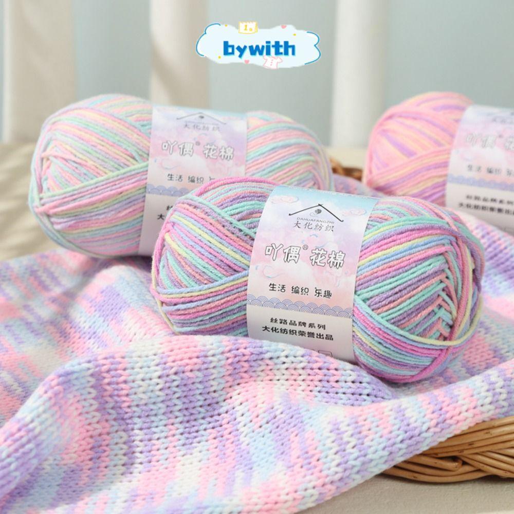 Sợi đan BYWITH, 4Ply 50g/cuộn, sợi cotton pha 16s, nhuộm chuyển màu, dùng móc khăn/găng tay