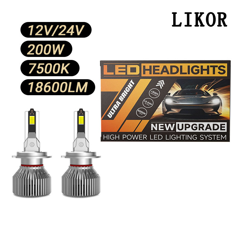 LIKOR ZZA2 12V/24V 200W 7500K Đèn pha LED H1 H4 H7 HB3/HB4 H11 HIR2 đa năng độ sáng cao đèn pha ô tô