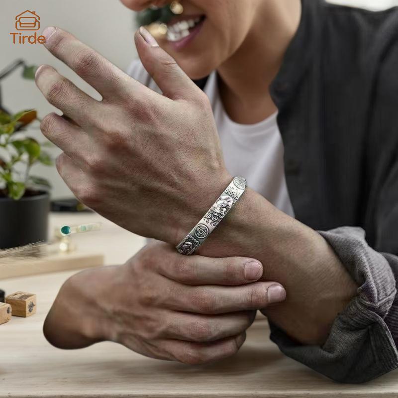 Tirde Retro Đồng Tiền Pixiu Vòng Đeo Tay Nam 925 Bạc Trung Quốc Phong Cách Bangle CCD