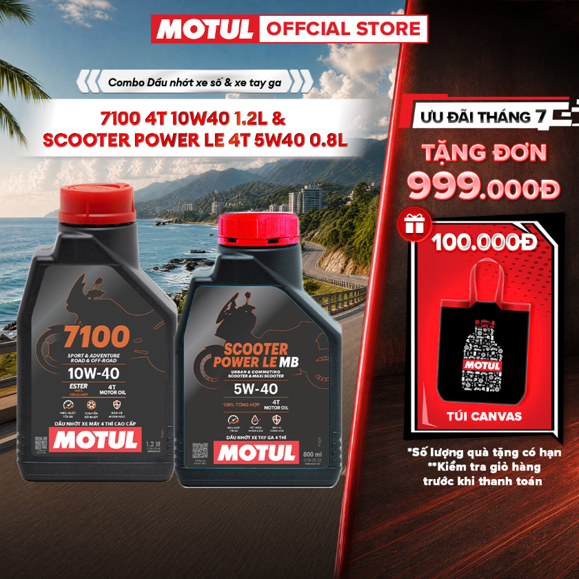 Combo Dầu nhớt xe máy MOTUL 7100 4T 10W40 1.2L và xe tay ga Scooter Power LE 4T 5W40 0.8L