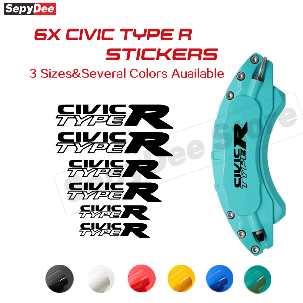 6 Chiếc CIVIC TYPE R Phanh Xe Phanh Caliper Miếng Dán Chống Thấm Nước Nhiệt Độ Cao Vinyl Đề Can Cho 
