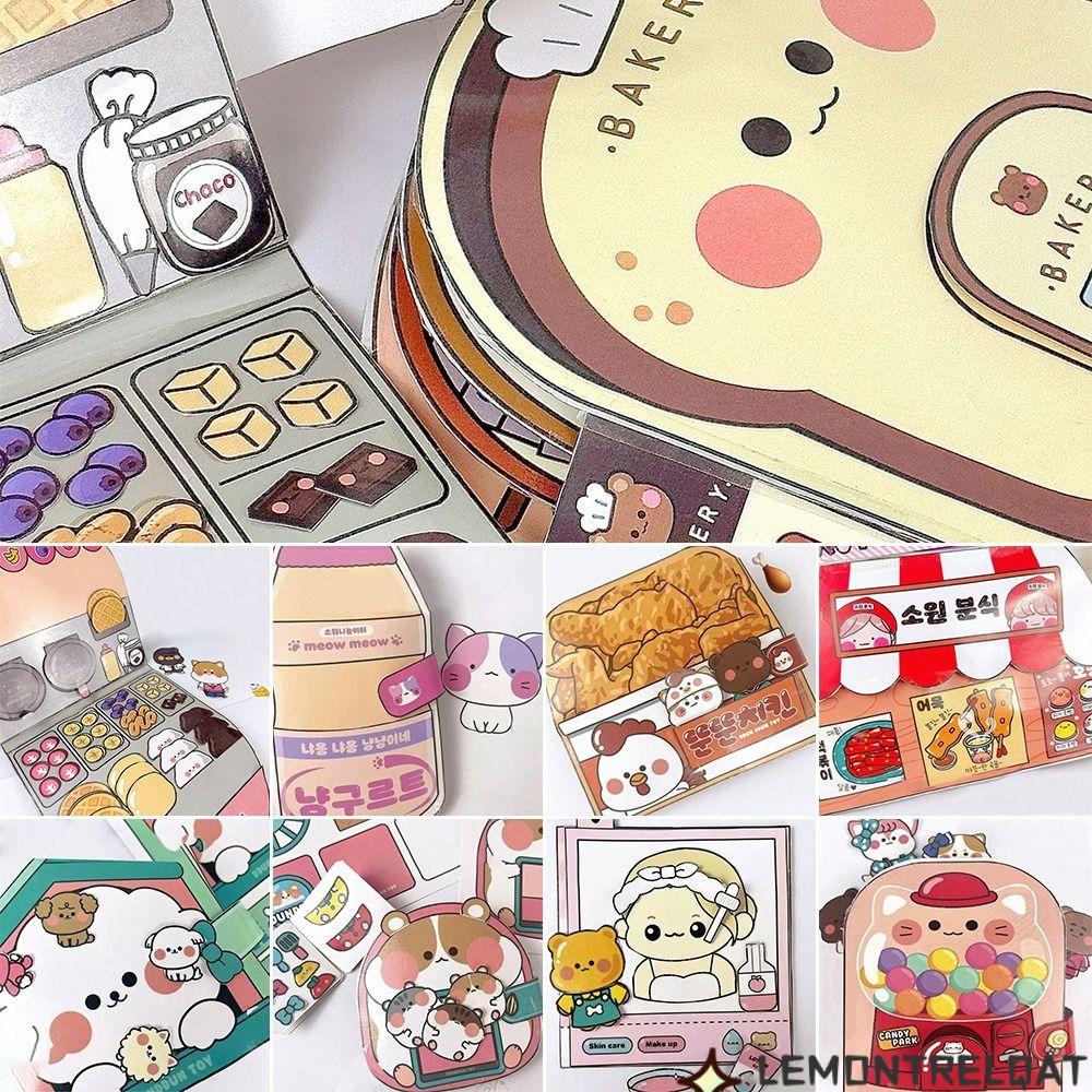 LEMONTRELQAT Waffle Quiet Book, Paper Bread Cartoon Busy Book, Đồ chơi thủ công sáng tạo Gà rán tiện