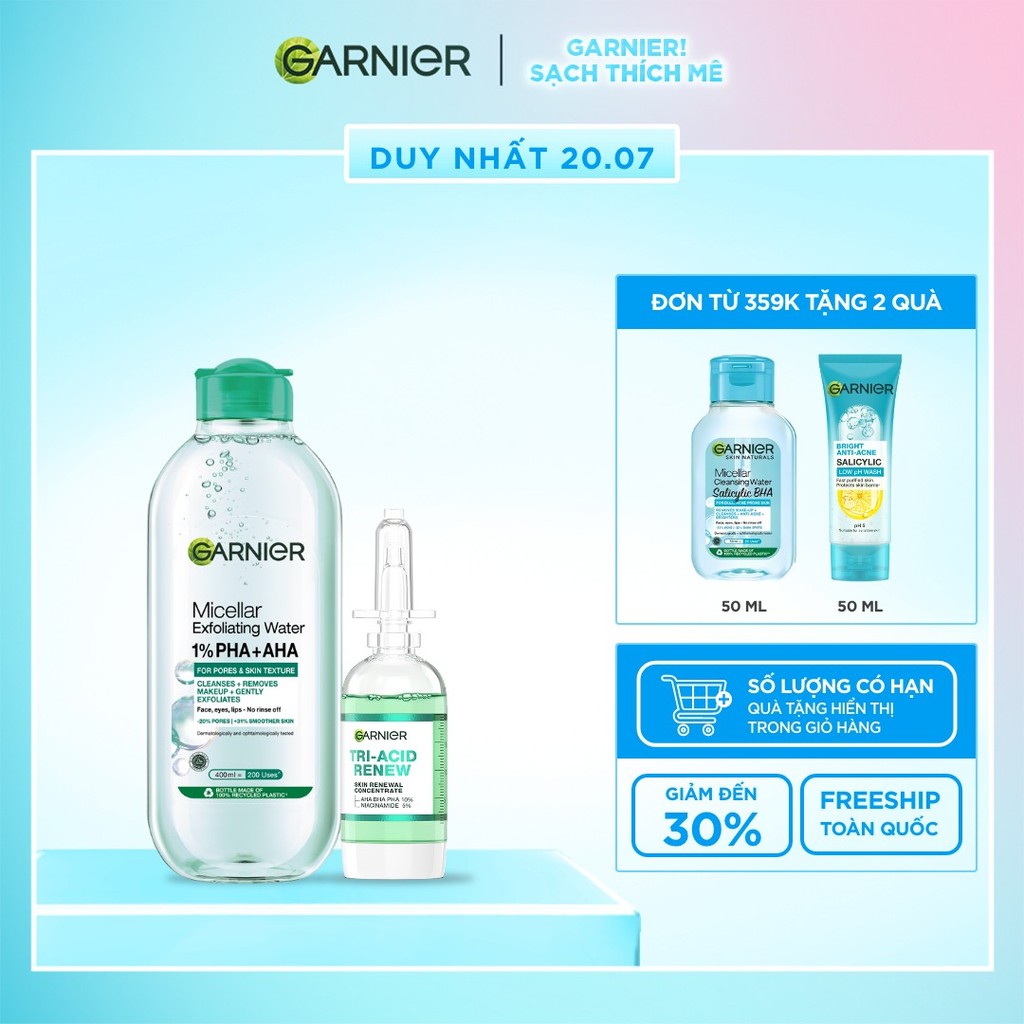 Bộ đôi serum thế hệ mới giúp da sáng hơn, láng hơn, khỏe hơn và nước tẩy trang tẩy tế bào chết 20ml 