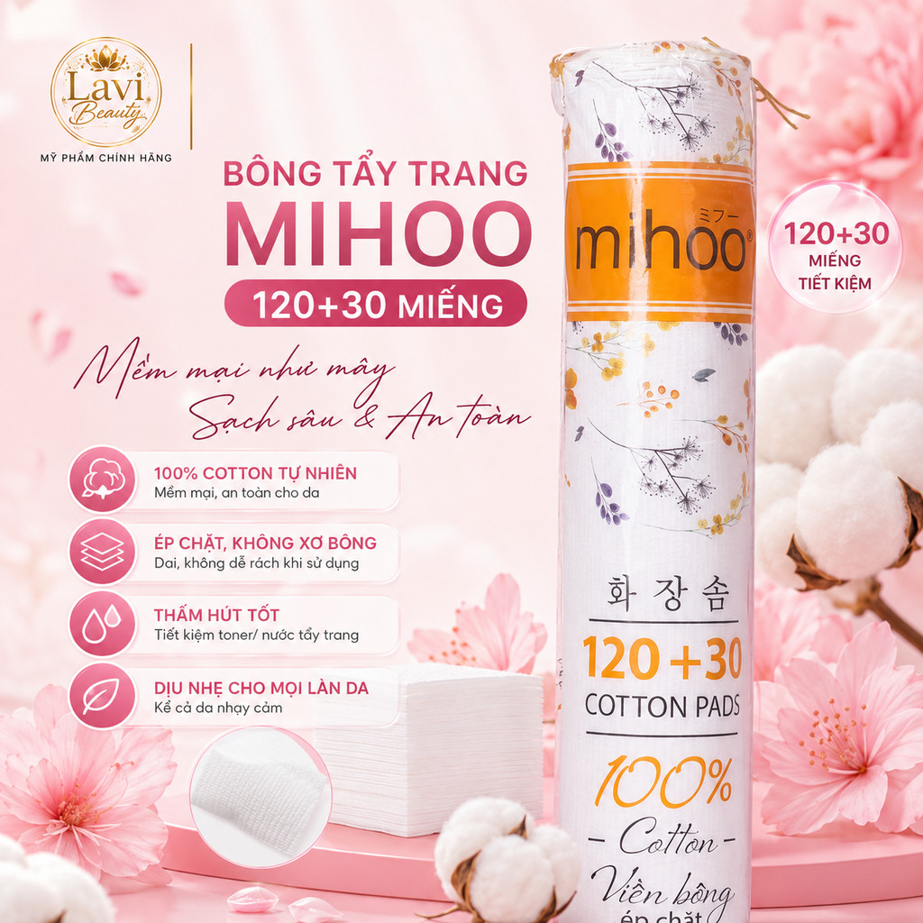 Chính Hãng Bông Tẩy Trang Mihoo 120+30 Cotton Pad