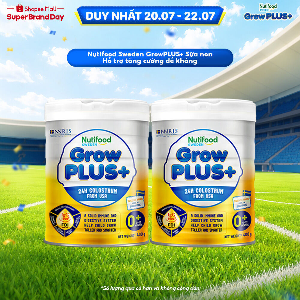 Combo 2 Sữa bột Nutifood GrowPLUS+ Vàng (Sữa Non Tăng Đề Kháng) 0-12 tháng (400g/Lon)