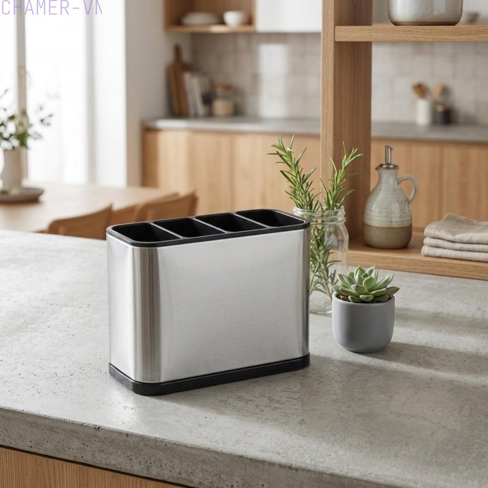 【CHAMER】Utensil Holder Four Divided Sections Powerful Drainage System Tidy Storage【HomeLiving】