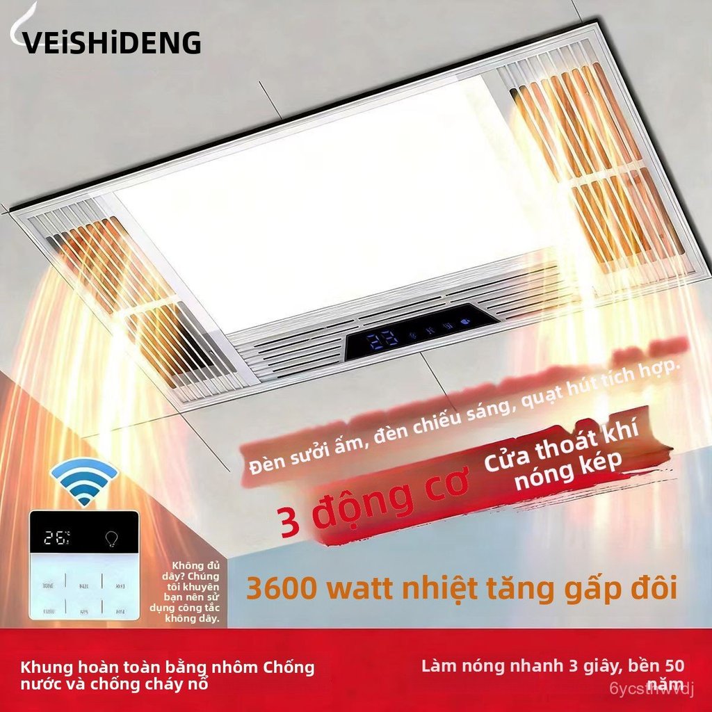 Quat suoi am tran nha tam Leshideng tich hop den chieu sang va quat thong gio tien loi va hieu qua