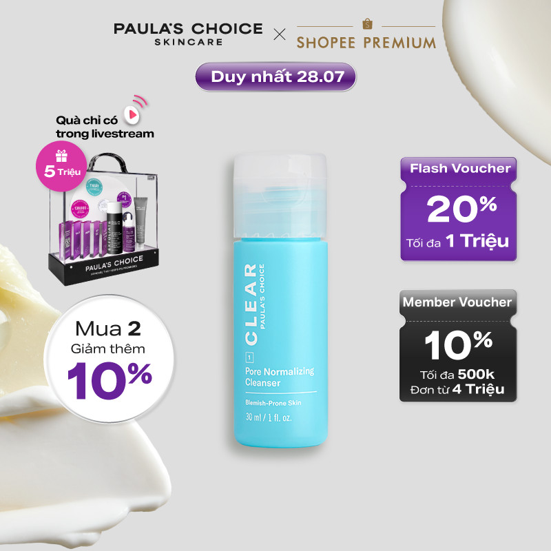 Sữa rửa mặt dạng gel ngăn ngừa mụn và se khít lỗ chân lôngPaula’s Choice Clear Pore Normalizing Clea