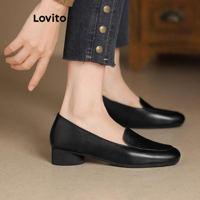 (thanh lịch) Lovito Plain Simple Commute Soft Bottom Leather Light Thoải mái cho nữ LFA70184