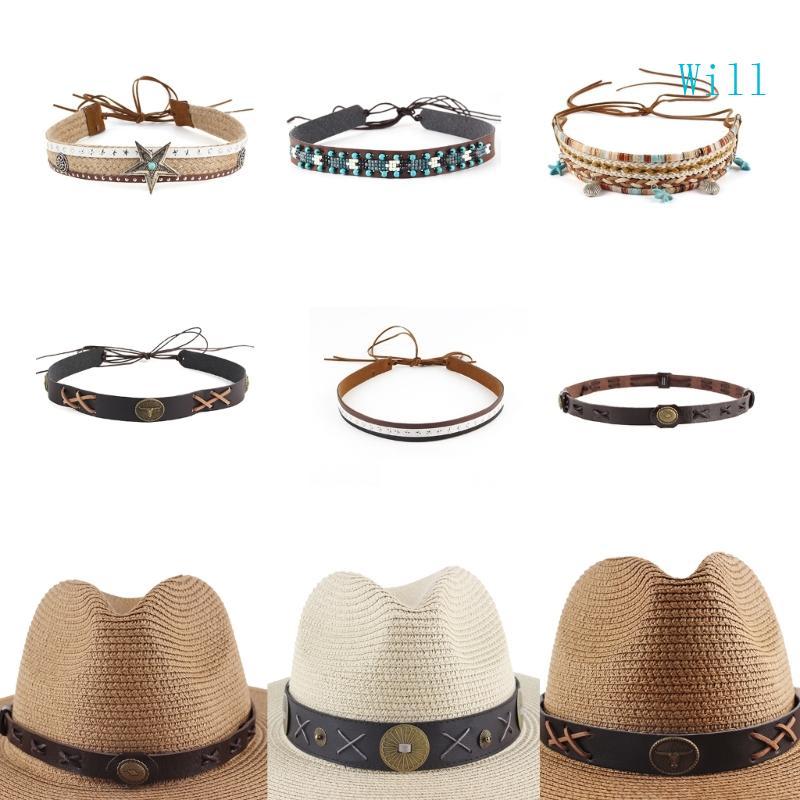 Will Western Hat Belt Band Hatband Cowboy Hat Đính cườm Hat Band