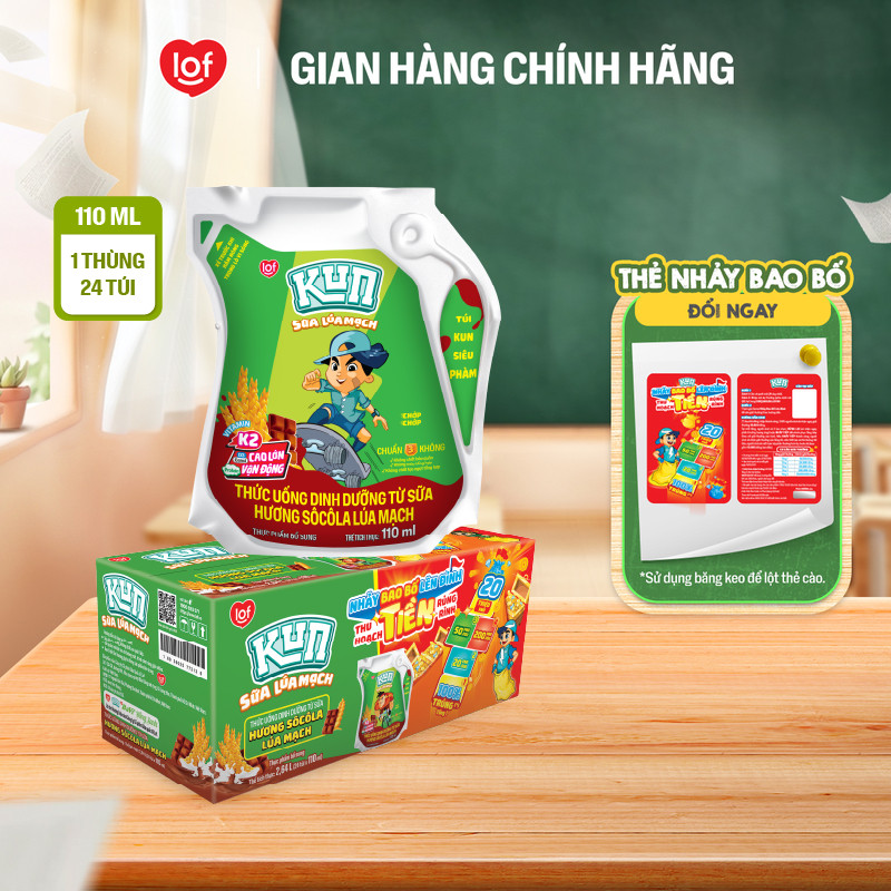 Sữa lúa mạch socola KUN thùng 24 túi x 110ml