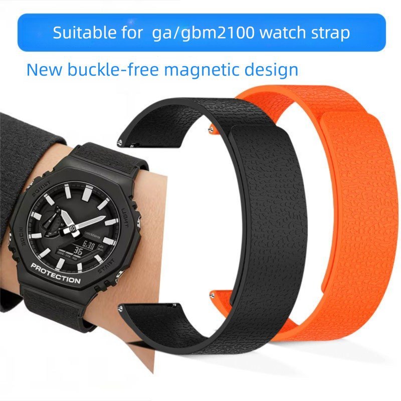 Dây đeo đồng hồ silicon từ tính cho Octagon GM2100 GA2100VB GBM2100 22mm Đen Sport Phát hành nhanh P