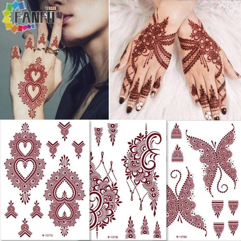 FANFUZOUZU Hình Xăm Tạm Thời, Đỏ Mehndi Dán Chân Cánh Tay Henna Hình Xăm Dán, Ấn Độ Hoa Ren Hình Xăm