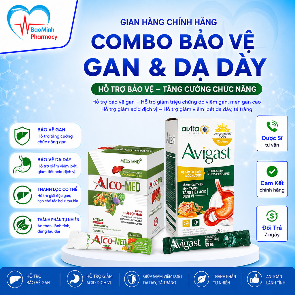 Combo Bảo Vệ Gan & Dạ Dày Alcomed + Avigast Giảm Khó Chịu Sau Rượu Bia