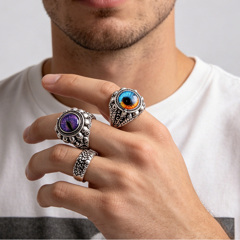 Hàng sẵn có Retro Evil Eye Ring Nam Độc đoán Punk Devil Eye Ring Trang sức thời trang độc đáo 0814