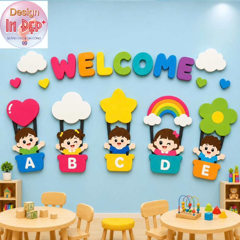 Bộ tranh Fomex Welcome Children trang trí lớp học mầm non, bảng chào mừng bé đến lớp