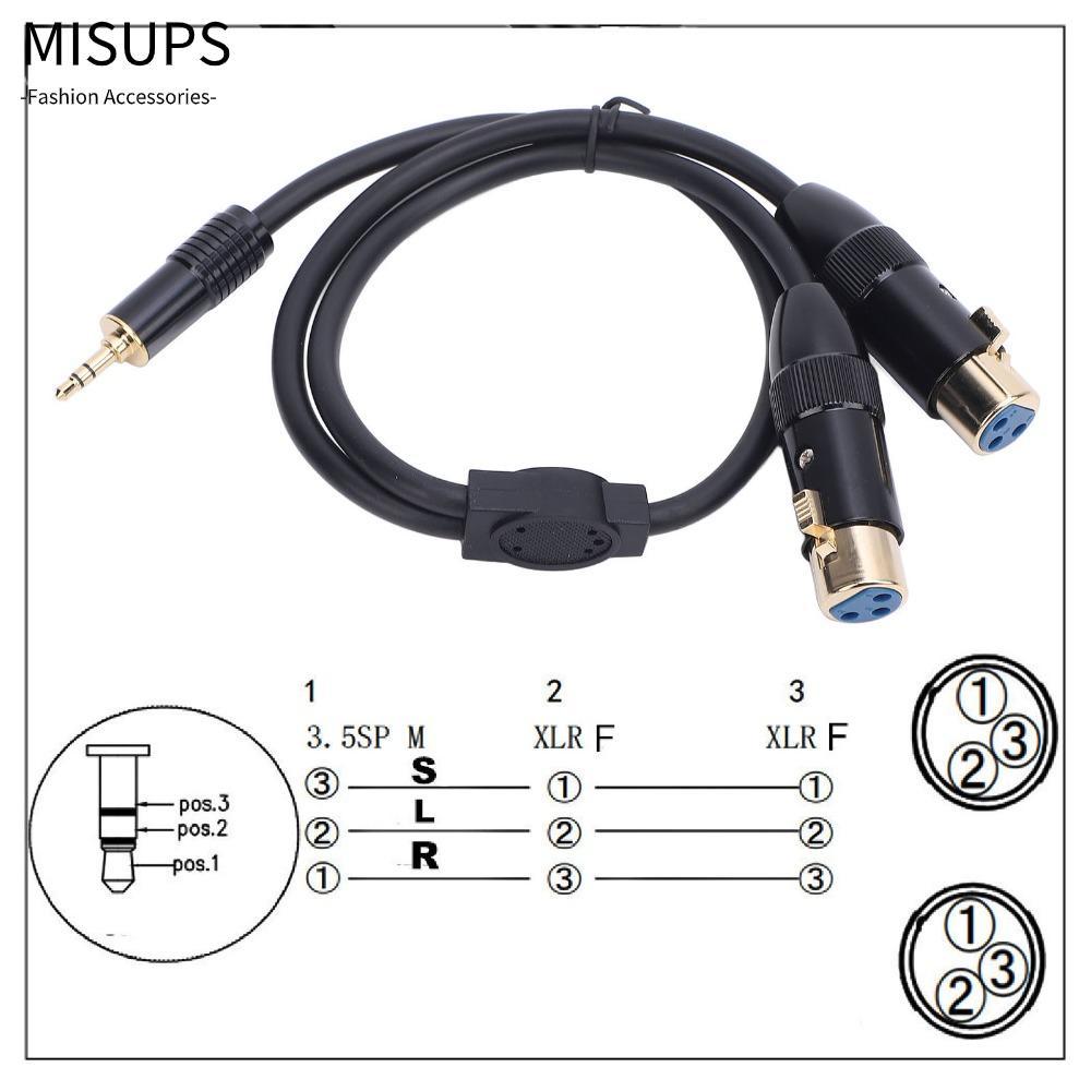 MISUPS 3,5mm cho cáp TRS Male sang Dual XLR Female, 0,5m / 1,64ft 1 / 8in Jack XLR Micro sang cáp 3,