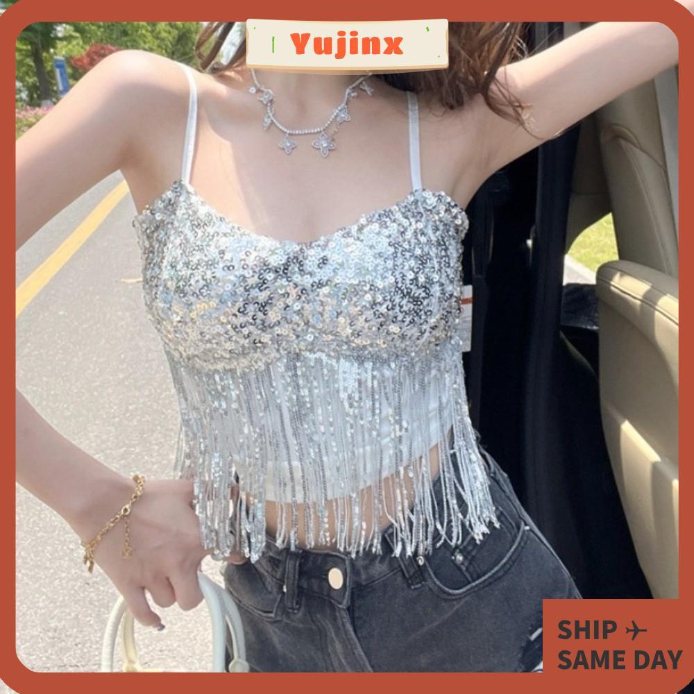 YUJINX Tank Top, Tấm lót ngực chống lộ Sequin Camisole, Lấp Lánh Sequin Ống sau đẹp Top Nữ