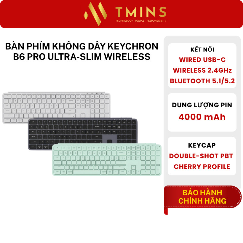 Bàn phím không dây Keychron B6 Pro Ultra-Slim Wireless - Hàng chính hãng