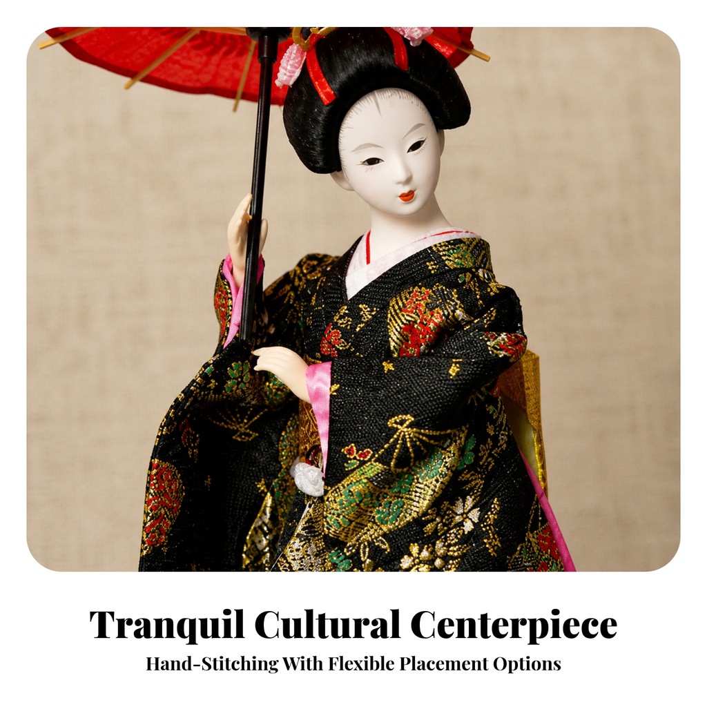 Búp bê lụa Nhật Bản 12 Inch với Kimono và ô Họa tiết phức tạp Geisha Tượng Geisha Nhật Bản Tượng Văn