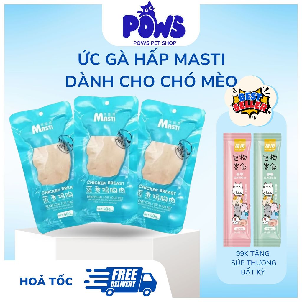 Ức Gà Masti - Ức gà tưới đóng gói 40gr dành cho chó và mèo