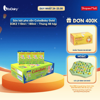 [Thùng 48 HỘP] Sữa uống dinh dưỡng ColosBaby Gold D3K2 110ml/180ml – Bổ sung canxi, hỗ trợ xương chắc khỏe