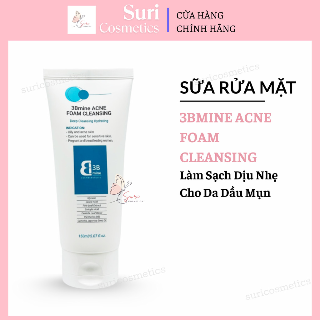 Sữa Rửa Mặt Da Dầu Mụn 3Bmine Acne Foam Cleansing 150ml Làm Sạch Dịu Nhẹ Hàn Quốc