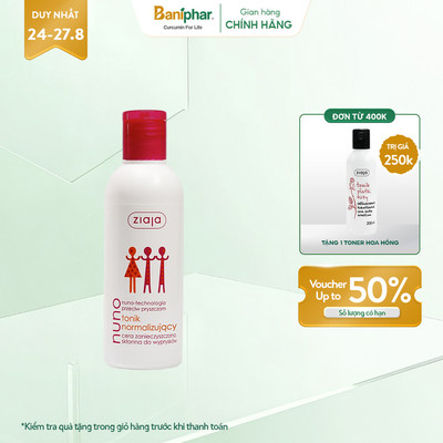 Nước cân bằng cho da dầu mụn Toner Ziaja Nuno Tonik Normalizujacy không gây kích ứng cho da 200ml