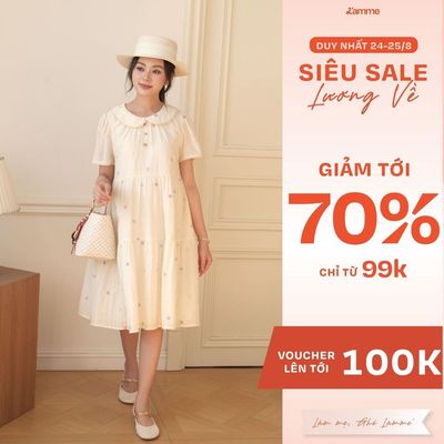 Đầm Bầu DOLLY DRESS L'amme - Thiết Kế Cổ Sen Đi Ren Vintage, Chất Tơ Đũi Mềm Mát Che Bụng Tốt