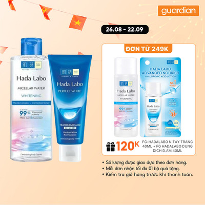 Combo Nước Tẩy Trang Sạch Sâu Hada Labo Whitening 240Ml & Kem Rửa Mặt Perfect White Cleanser Hada Labo 80Gr