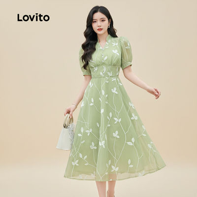 Lovito thanh lịch Váy nữ xanh lá thời trang xuân hè mã L157ED284