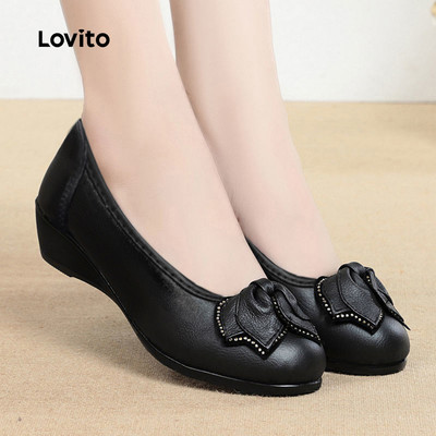 Giày búp bê Lovito đế bằng chất liệu da mềm trơn thoáng khí chống thấm nước chống mòn thanh lịch cho nữ LFA76317