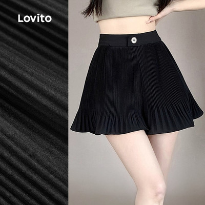 (Phong cách thường ngày) Lovito Quần short nút mùa xuân/hè màu đen dành cho nữ L144AD052