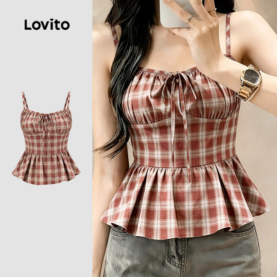 Áo nữ Lovito xuân hè kẻ sọc caro phong cách thường ngày LK6ED096