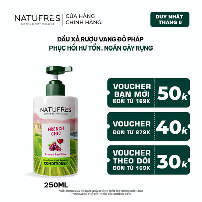 Dầu Xả Phục Hồi Tóc Hư Tổn, Giảm Khô Xơ, Ngăn Gãy Rụng Natufres French Chic Chiết Xuất Rượu Vang Đỏ Pháp - 250ml
