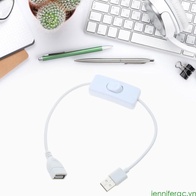 Jenniferac USB Switch Line Cáp USB có On Switch Line 30CM 11 8inch Đen Trắng