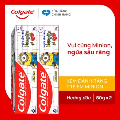 Bộ 2 Kem đánh răng Colgate Minion cho bé hương dâu 80g