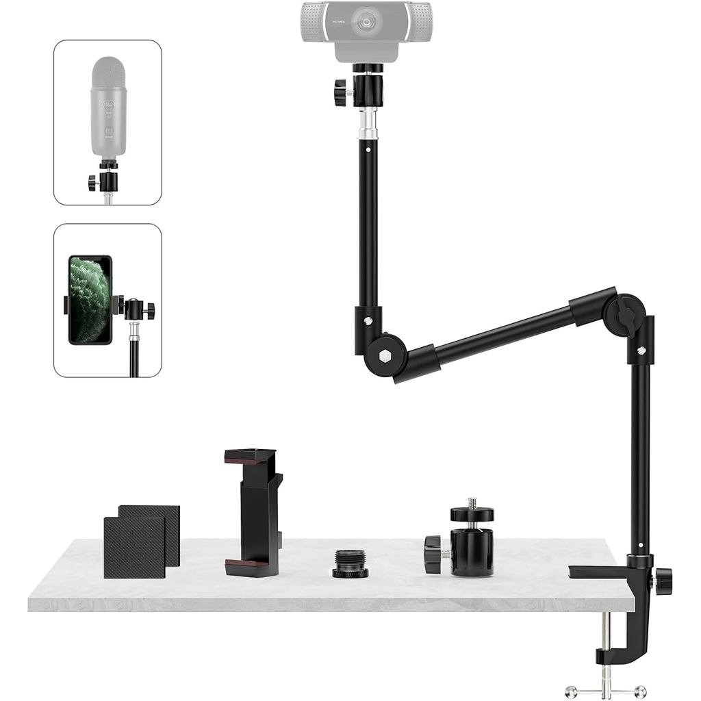 Webcam Stand Camera Desk Mount with Phone Holder & 5/8" Screw - 22" Flexible Projector Stand Goosene