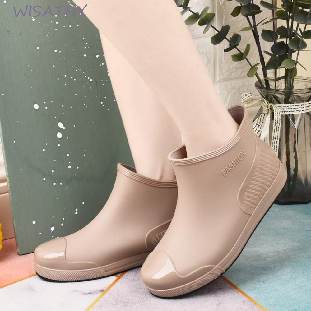 Giày đi mưa nữ ELMER1, Giày bốt nước dày chống mài mòn ống ngắn, Giày cao su chống trượt màu trơn th