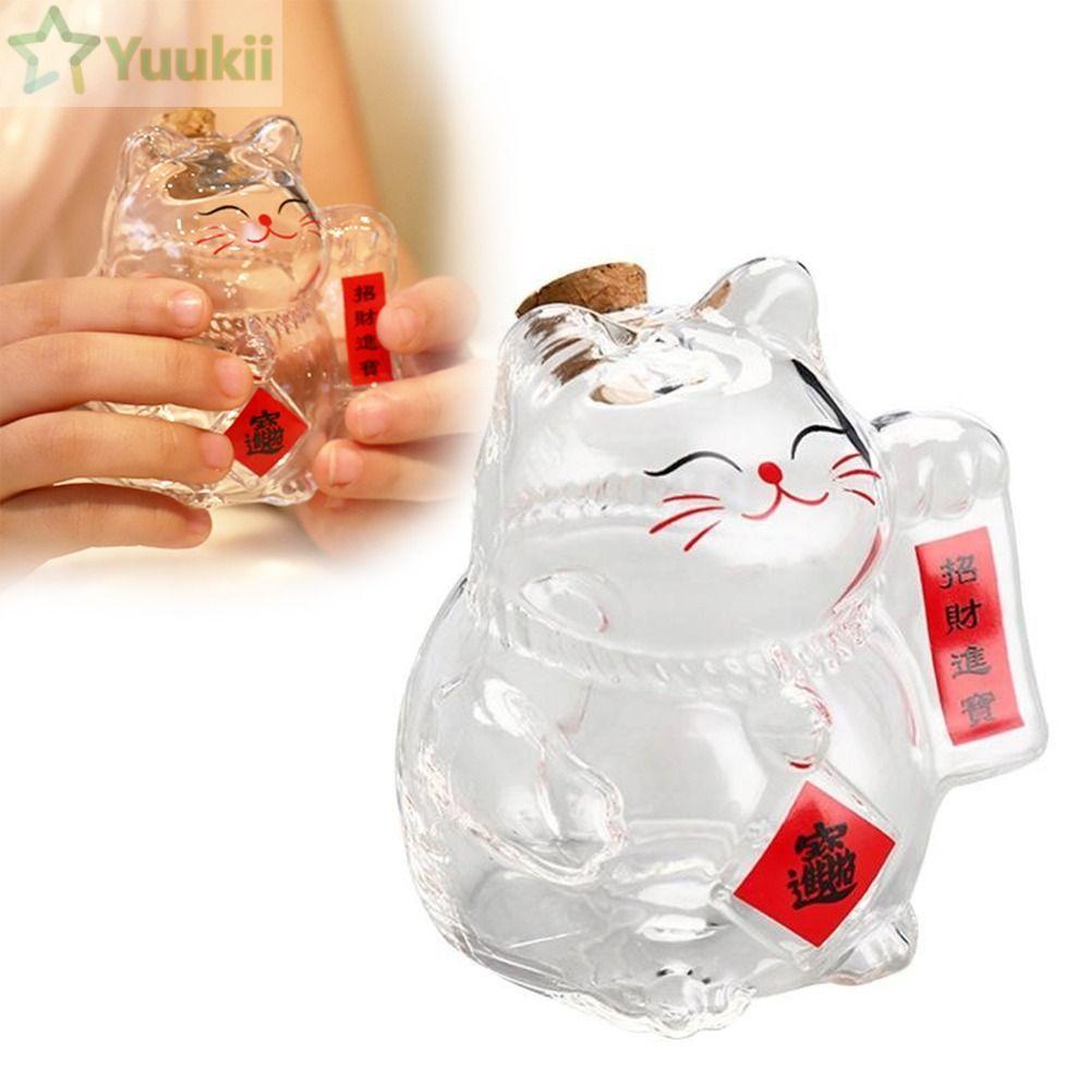 YUUKII Heo Đất, Lọ Tiền Thủy Tinh, Phim Hoạt Hình Mini Mèo May Mắn Đậu Vàng Chai Bảo Quản Cho Phòng 