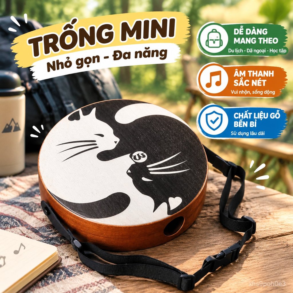Trống Cajon mini kết hợp Bongos, gỗ, du lịch, dễ mang theo, âm thanh hay, bán chạy giao nhanh