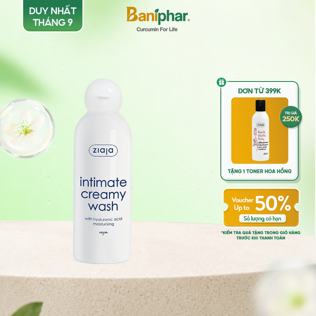 Dung dịch vệ sinh phụ nữ Intimate Ziaja bổ sung Hyaluronic dưỡng ẩm dịu nhẹ, khử mùi hôi, ổn định độ