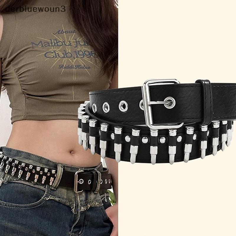 Derblue Rivet Hollow Bullet Punk Belt - Thắt lưng da đính đá Gothic có thể điều chỉnh dành cho nữ [C